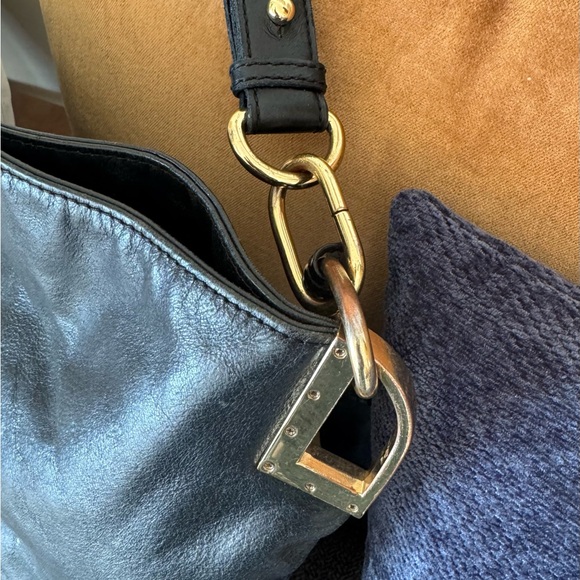 Badgley Mischka Black Leather Hobo Bag with Gold Accents - Picture 3 of 8